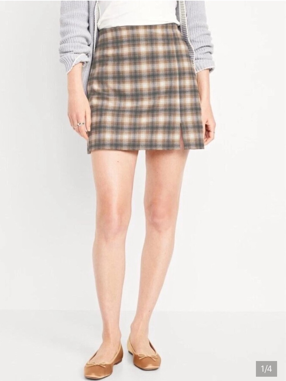 Old Navy Plaid Mini Skirt | XL | Neutral Beige/Brown/Black Check | NWT
